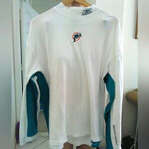 VINTAGE NFL APPAREL Reebok White & Teal Long Sleeve Shirt MIAMI DOLPHIN SZ.L